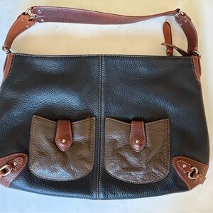 COLE HAAN Village Tri Color Pebbled Leather Large Hobo Shoulder Bag 16 x 11